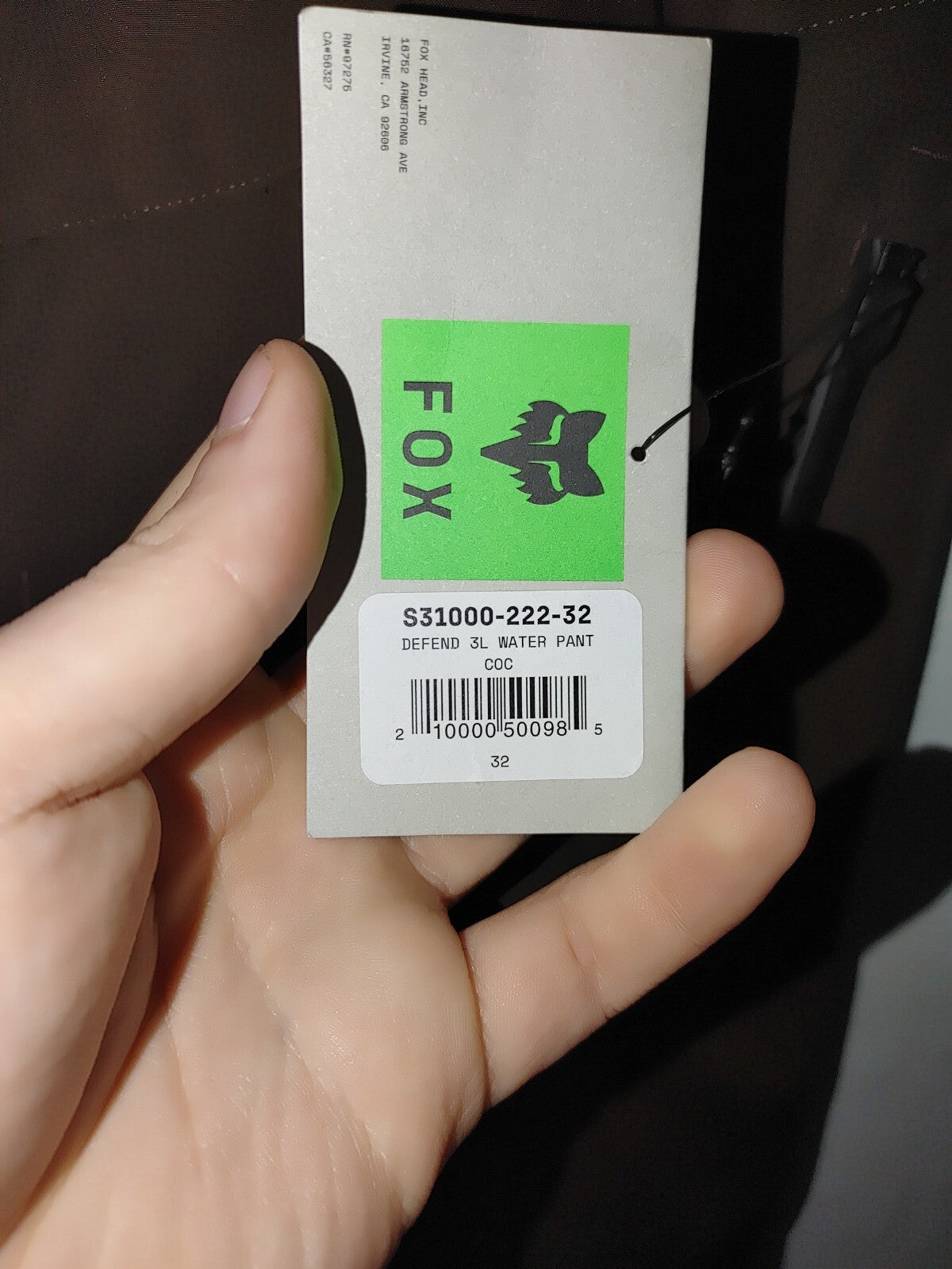 Fox Mens Defend 3L Water Pants Brown 32in2