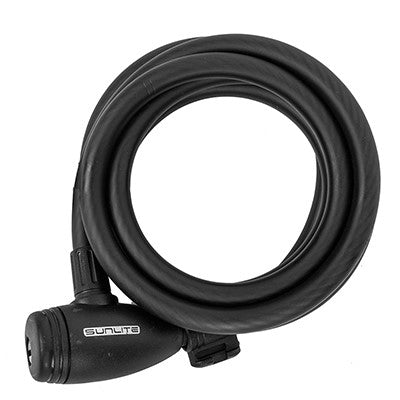 SunLite 12mm x 6ft Key Coil Cable Lock with Bracket Black