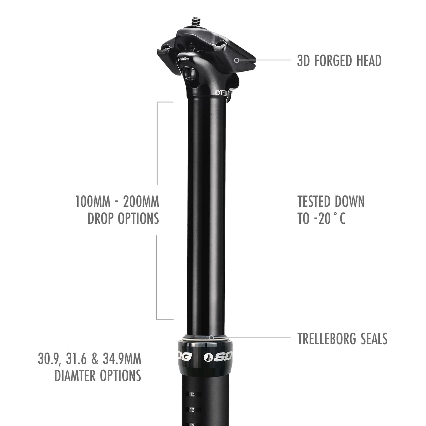 SDG Components Tellis Dropper Seatpost Black, 31.7Mm, 150Mm3