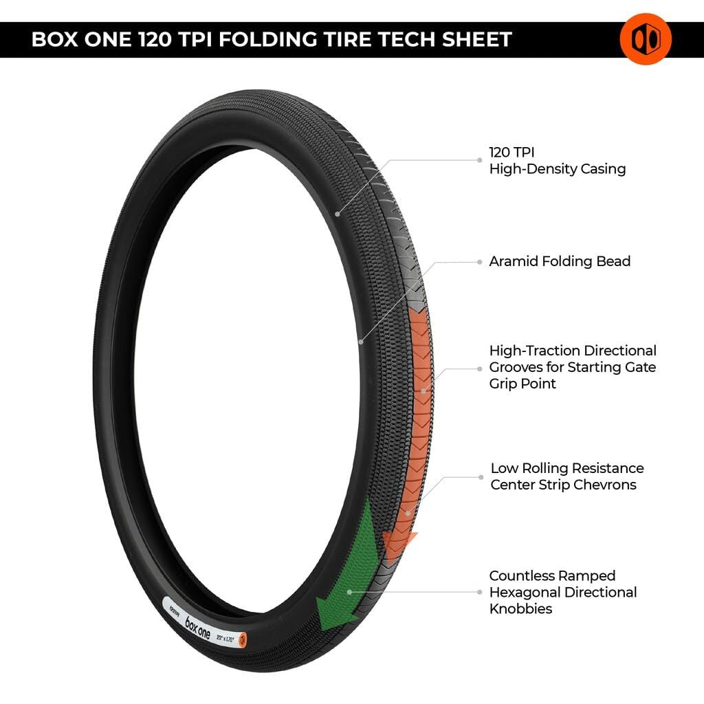 Box One Folding BMX Bike Tires - 120 TPI Casing, Lightweight Aramid Bead,1