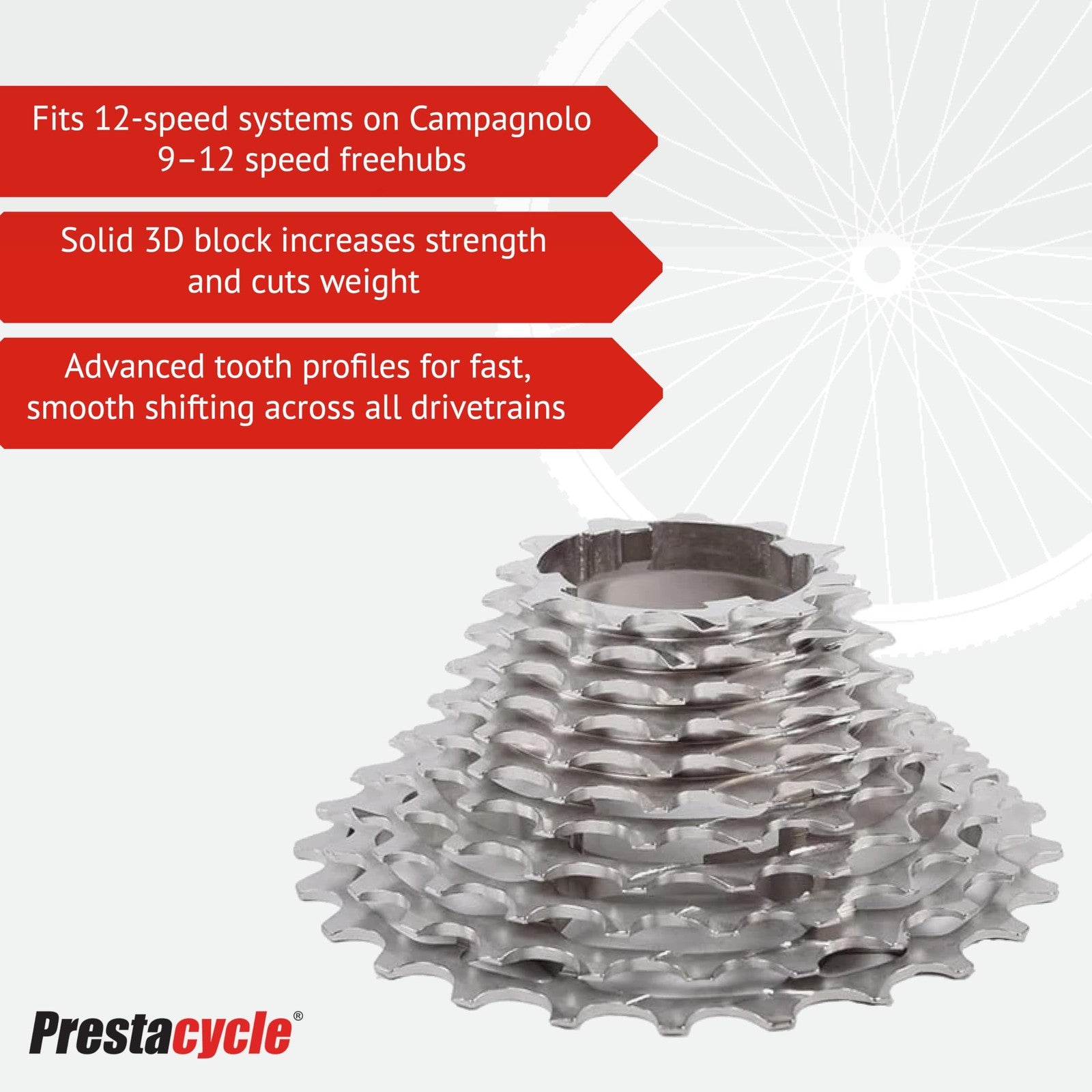 Prestacycle UniBlock PRO Cassette – 12-Speed for Campagnolo – 11-34,2