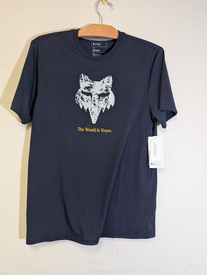 Fox "The World Is Yours" Mens Tshirt - Navy - NWT2