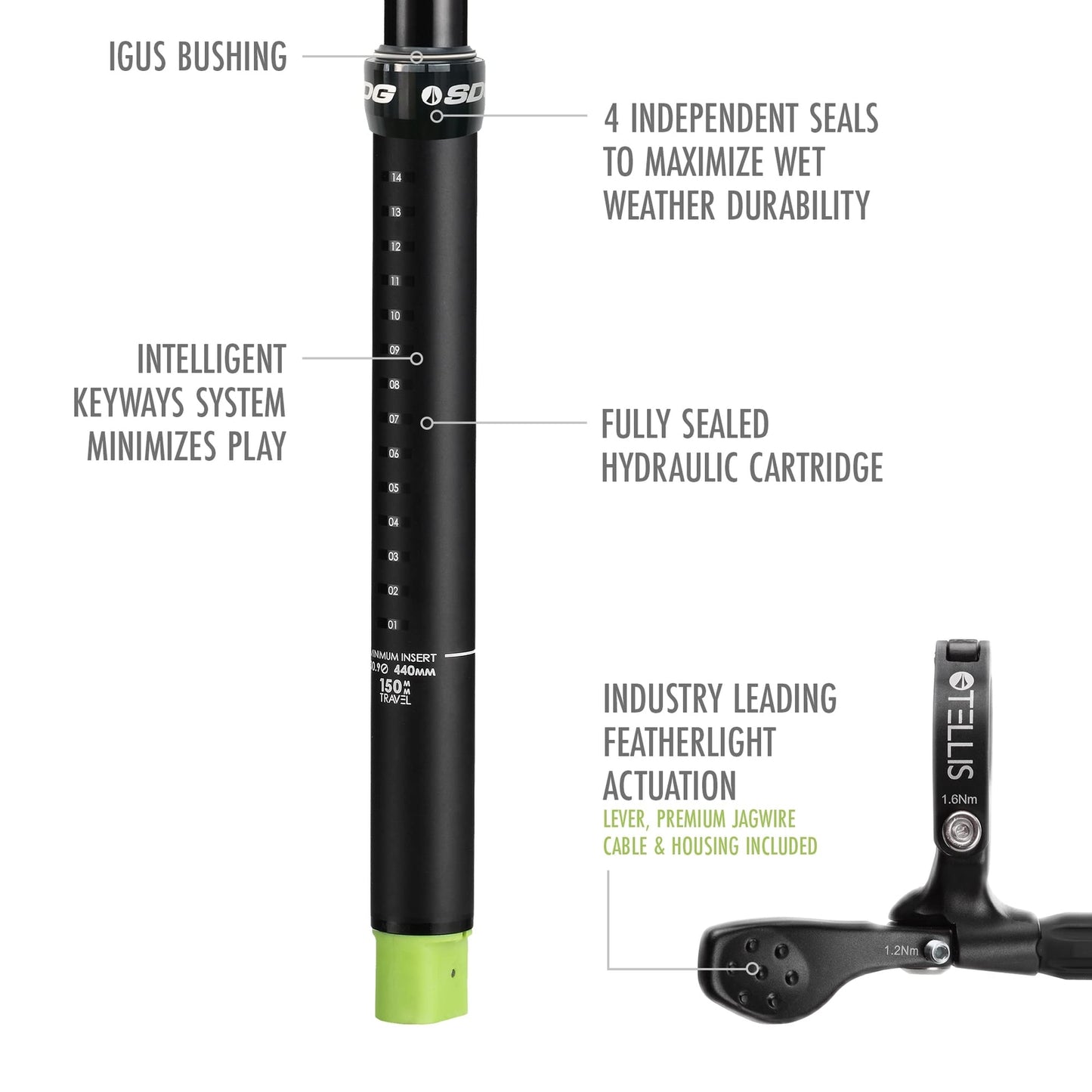 SDG Components Tellis Dropper Seatpost Black, 31.7Mm, 150Mm4