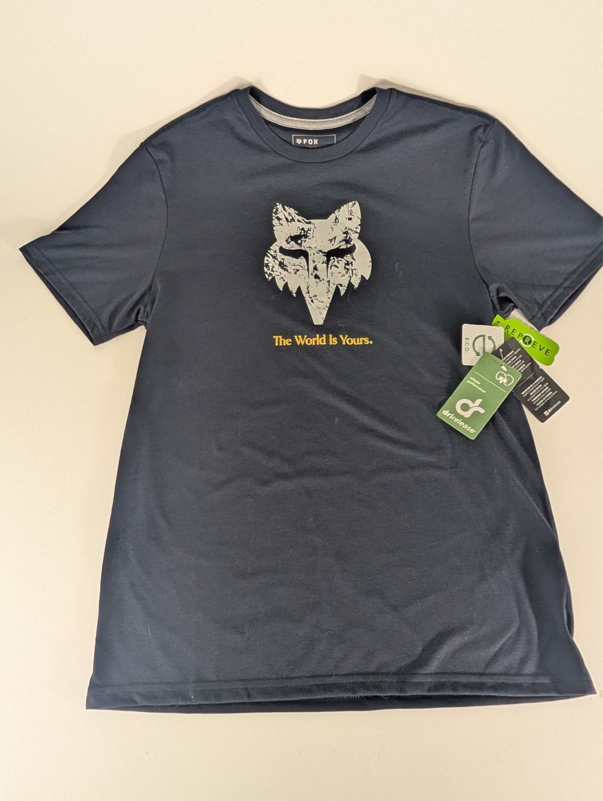 Fox "The World Is Yours" Mens Tshirt - Navy - NWT0