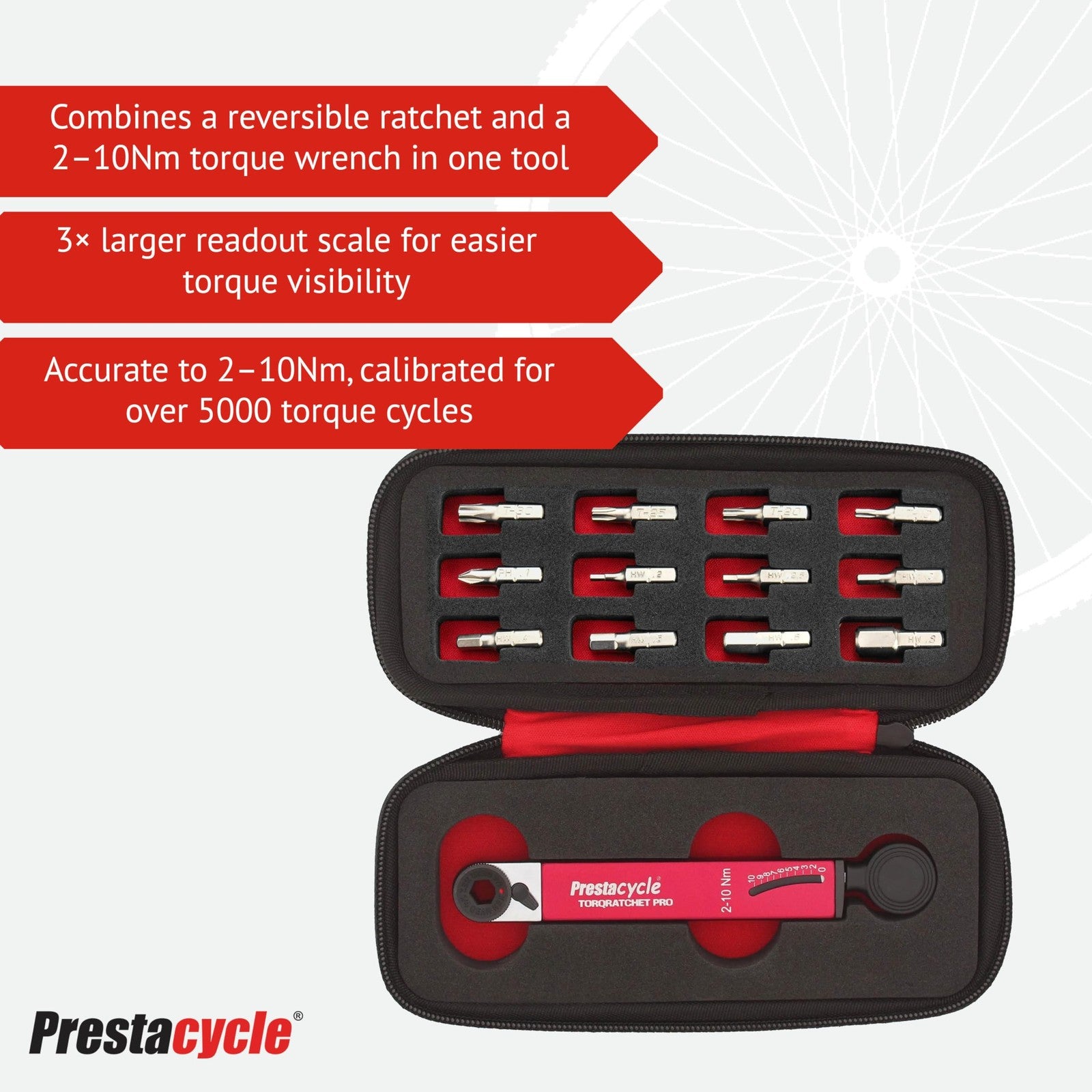 Prestacycle TorqRatchet PRO Deluxe Kit – 2–10Nm Torque Wrench & Ratchet2