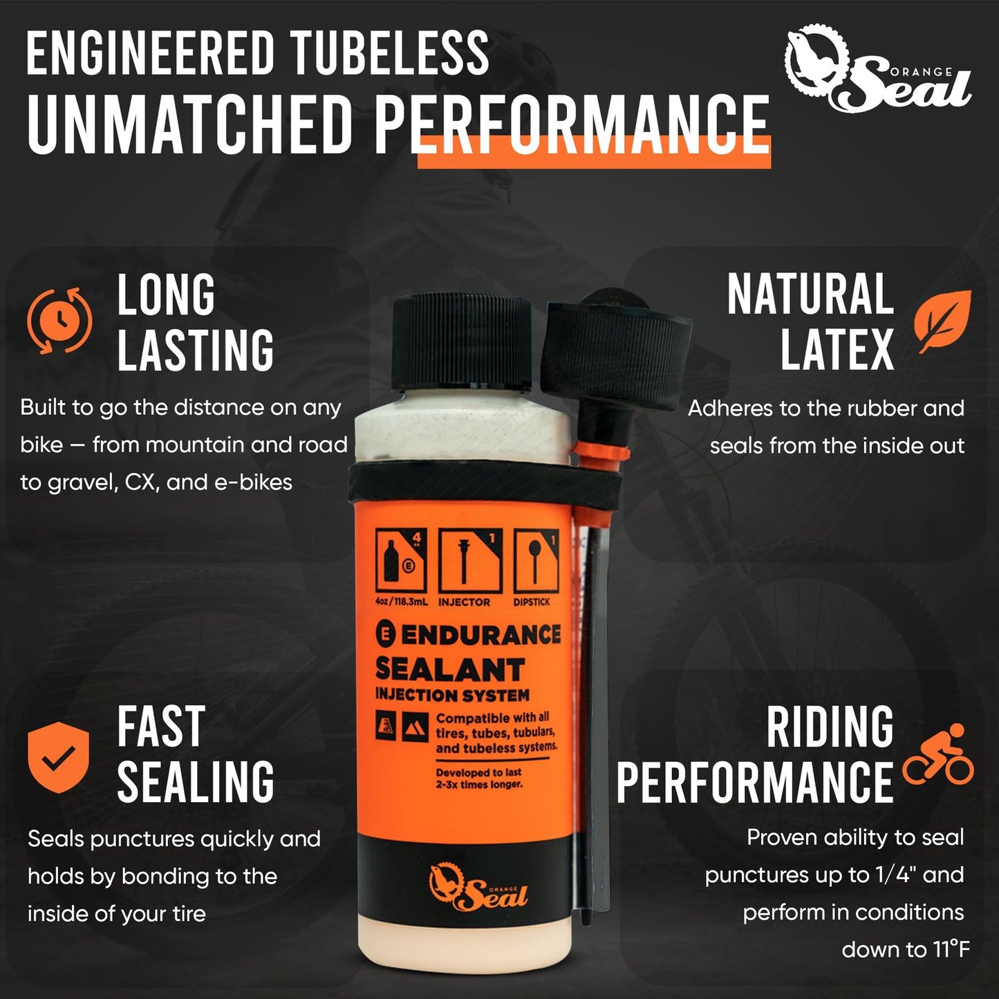Orange Seal - Endurance Formula Tubeless Bike Tire Sealant with Injector | Long1