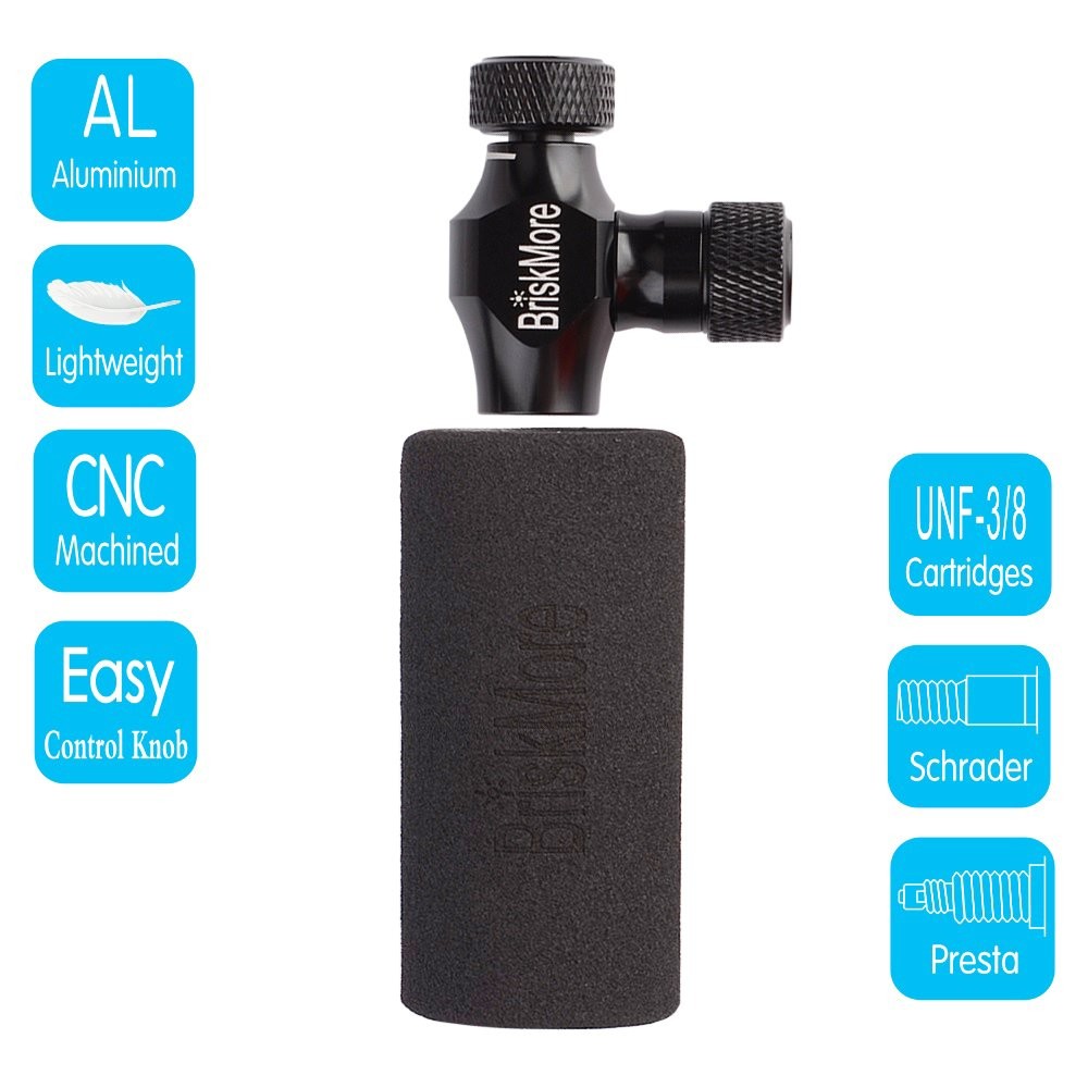 BriskMore Black CO2 Inflator Presta and Schrader Valve Compatible Bicycle Tire1