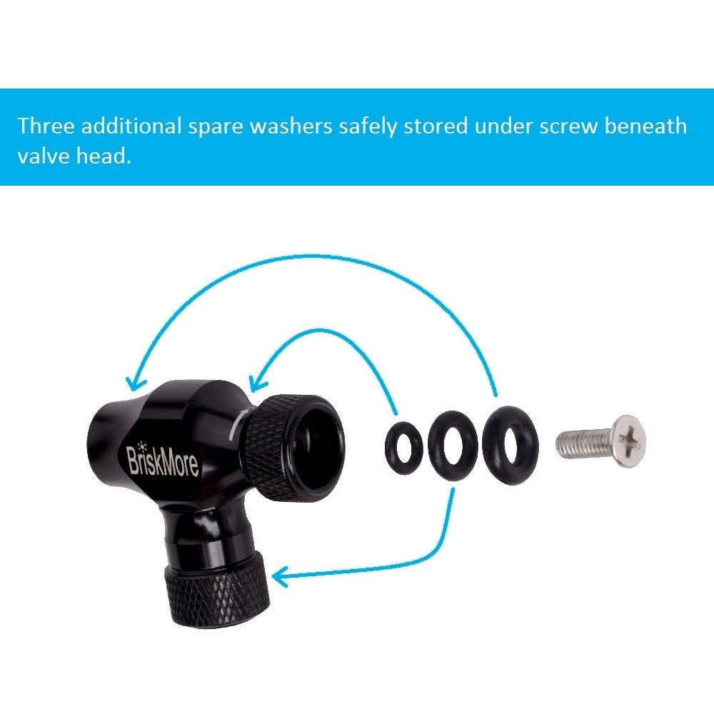 BriskMore Black CO2 Inflator Presta and Schrader Valve Compatible Bicycle Tire4