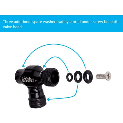 BriskMore Black CO2 Inflator Presta and Schrader Valve Compatible Bicycle Tire4