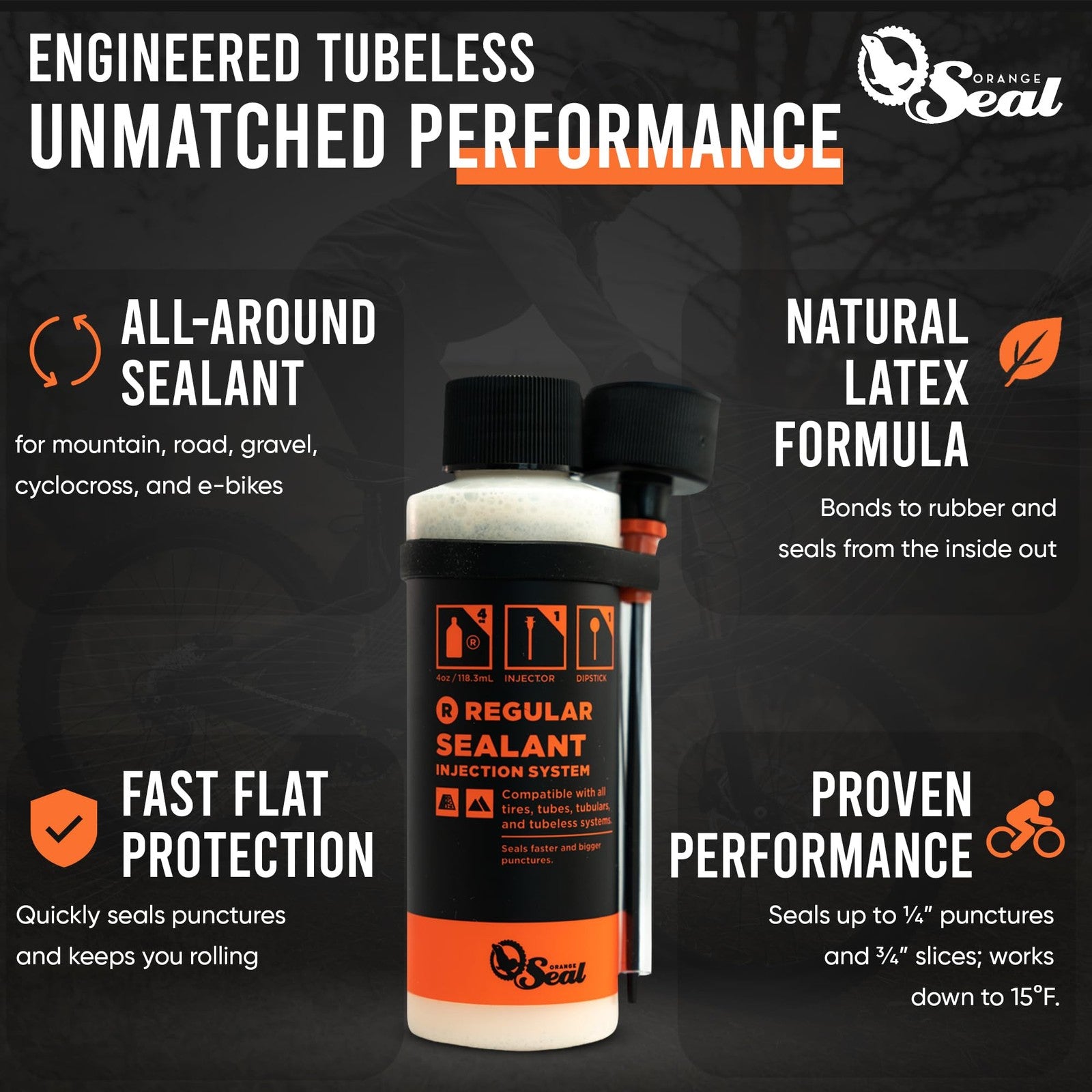 Orange Seal - Regular Formula Tubeless Bike Tire Sealant with Injector | Fast1