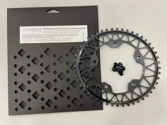 AbsoluteBlack Gravel OVAL - 1X BCD - 110mm x 4 Bolts Chainring - 50T - Black